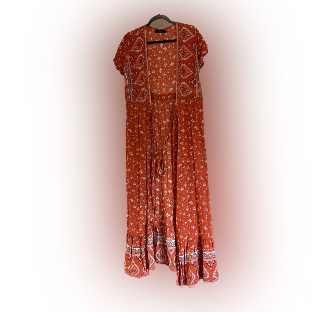 Zesica Amazon Orange Floral Print Wrap Long Maxi Dress Medium